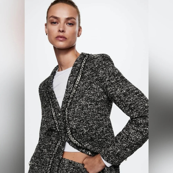 Mango [L] Tweed jacket with  jewel buttons - Picture 4 of 7